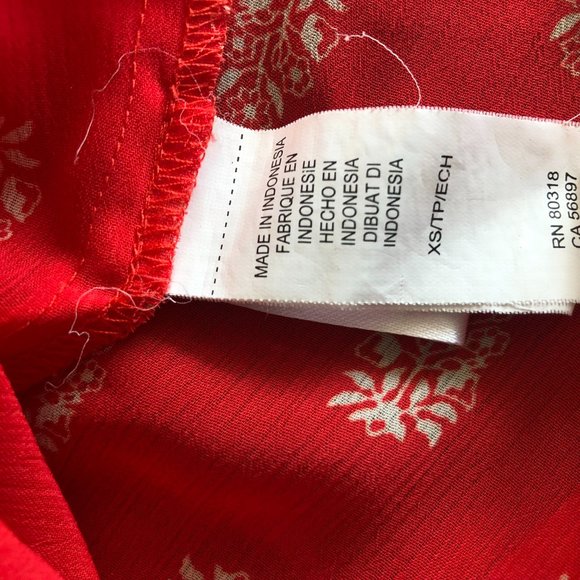 Lucky Brand XS Peasant Blouse Bright Red Chiffon Printed Bohemian Cowgirl - Picture 5 of 7